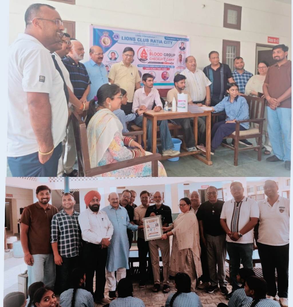 Lions Club Ratia City Organizes Blood Group Testing Camp at Kasturba Gandhi Balika Vidyalaya